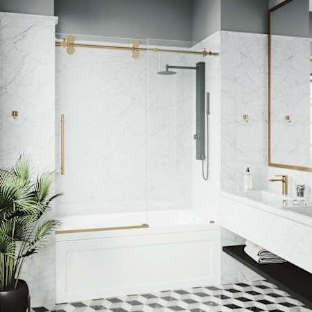 Vigo Elan 66" High x 60" Wide Sliding Frameless Tub Door with Clear Glass Matte Brushed Gold