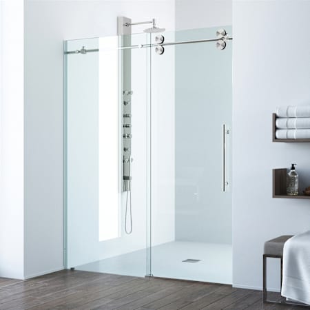 Vigo Elan 74" High x 60" Wide Sliding Frameless Shower Door with Clear Glass Stainless Steel