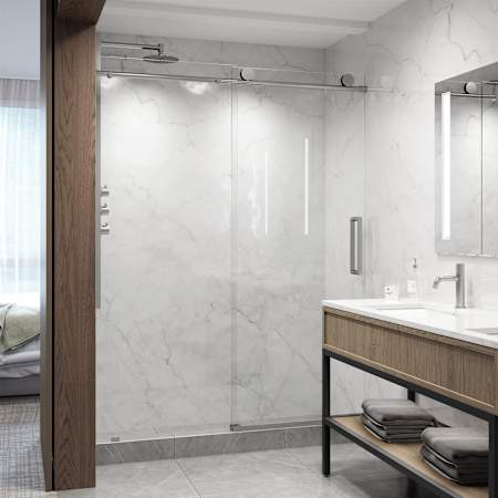 Vigo Elan 76" High x 60" Wide Sliding Frameless Shower Door with Clear Glass Stainless Steel