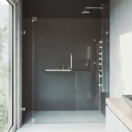Vigo Piroutte 72" High x 54" Wide Pivot Frameless Shower Door with Clear Glass Brushed Nickel