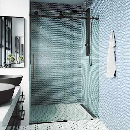 Vigo Elan Cass 76" High x 52" Wide Sliding Frameless Shower Door with Clear Glass Matte Black