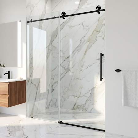 Vigo Elan Cass 76" High x 60" Wide Sliding Frameless Shower Door with Clear Glass Matte Black
