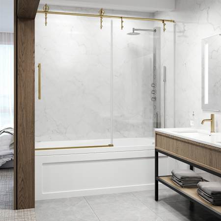 Vigo Hamilton 68" High x 60" Wide Sliding Frameless Tub Door with Clear Glass Matte Brushed Gold