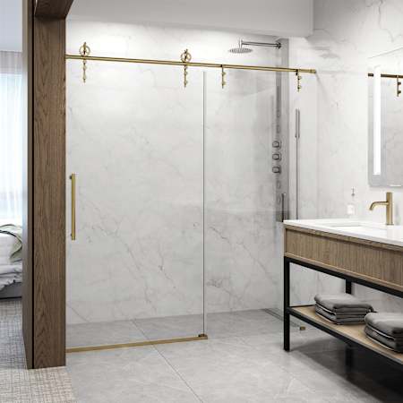 Vigo Hamilton 78" High x 60" Wide Sliding Frameless Shower Door with Clear Glass Matte Brushed Gold