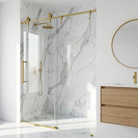 Vigo Hamilton 78" High x 60" Wide Sliding Frameless Shower Door with Clear Glass Matte Brushed Gold