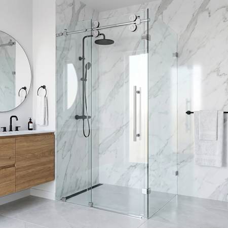 Vigo Winslow 74" High x 46" Wide x 35" Deep Sliding Frameless Shower Enclosure with Clear Glass Chrome