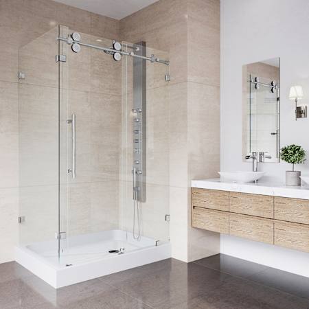 Vigo Winslow 80" High x 48" Wide x 36" Deep Sliding Frameless Shower Enclosure with Clear Glass Chrome