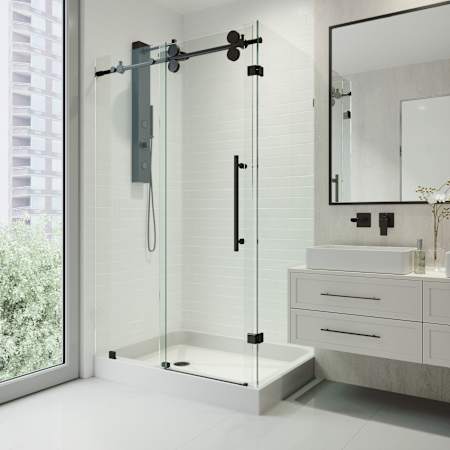 Vigo Winslow 80" High x 48" Wide x 36" Deep Sliding Frameless Shower Enclosure with Clear Glass Matte Black
