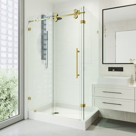 Vigo Winslow 80" High x 48" Wide x 36" Deep Sliding Frameless Shower Enclosure with Clear Glass Matte Brushed Gold