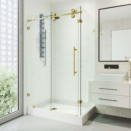 Vigo Winslow 80" High x 48" Wide x 36" Deep Sliding Frameless Shower Enclosure with Clear Glass Matte Brushed Gold