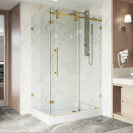 Vigo Winslow 80" High x 48" Wide x 36" Deep Sliding Frameless Shower Enclosure with Clear Glass Matte Brushed Gold