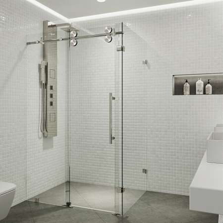 Vigo Winslow 74" High x 58" Wide x 35" Deep Sliding Frameless Shower Enclosure with Clear Glass Stainless Steel