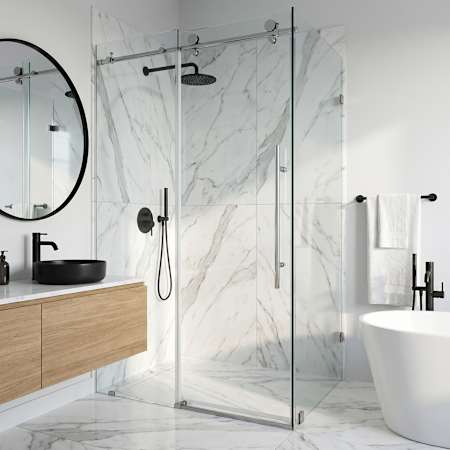 Vigo Elan E-Class 76" High x 46" Wide x 35" Deep Sliding Frameless Shower Enclosure with Clear Glass Chrome