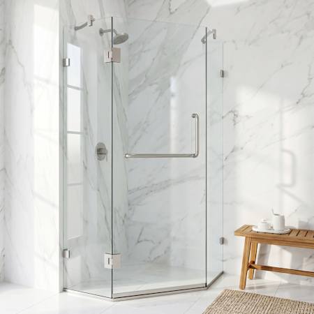 Vigo Piedmont 73" High x 34" Wide x 34" Deep Hinged Frameless Shower Enclosure with Clear Glass Brushed Nickel