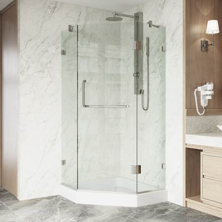 Vigo Piedmont 79" High x 36" Wide x 36" Deep Hinged Frameless Shower Enclosure with Clear Glass Brushed Nickel