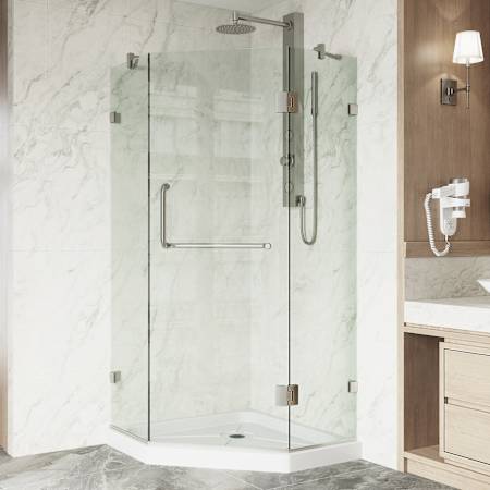 Vigo Piedmont 77" High x 36" Wide x 36" Deep Hinged Frameless Shower Enclosure with Clear Glass Brushed Nickel