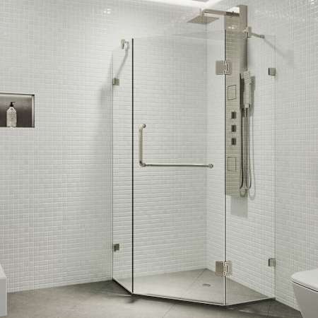 Vigo Piedmont 73" High x 36" Wide x 36" Deep Hinged Frameless Shower Enclosure with Clear Glass Brushed Nickel