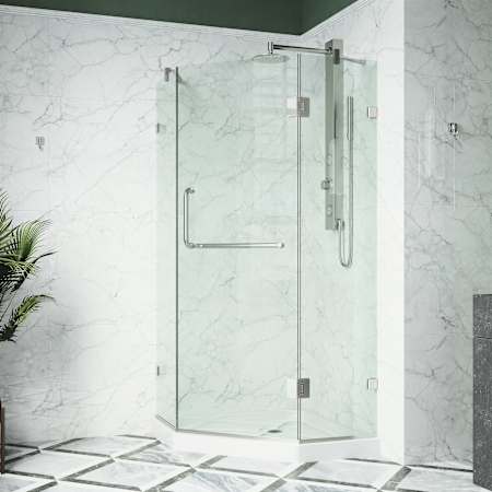 Vigo Piedmont 77" High x 38" Wide x 38" Deep Hinged Frameless Shower Enclosure with Clear Glass Brushed Nickel