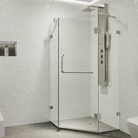 Vigo Piedmont 73" High x 38" Wide x 38" Deep Hinged Frameless Shower Enclosure with Clear Glass Brushed Nickel