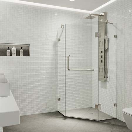 Vigo Piedmont 73" High x 38" Wide x 38" Deep Hinged Frameless Shower Enclosure with Clear Glass Brushed Nickel