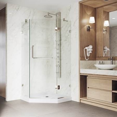 Vigo Piedmont 77" High x 40" Wide x 40" Deep Hinged Frameless Shower Enclosure with Clear Glass Brushed Nickel