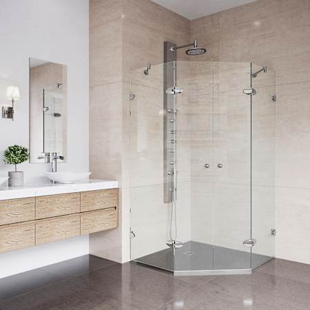 Vigo Gemini 73" High x 46" Wide x 46" Deep Hinged Frameless Shower Enclosure with Clear Glass Brushed Nickel