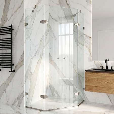 Vigo Gemini 73" High x 46" Wide x 46" Deep Hinged Frameless Shower Enclosure with Clear Glass Brushed Nickel