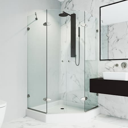 Vigo Gemini 79" High x 48" Wide x 48" Deep Hinged Frameless Shower Enclosure with Clear Glass Brushed Nickel