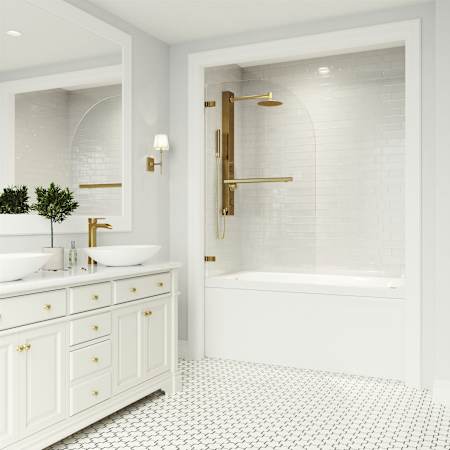 Vigo Orion 58" High x 34" Wide Hinged Frameless Tub Door with Clear Glass Matte Brushed Gold