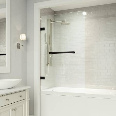 Vigo Rialto 58" High x 34" Wide Hinged Frameless Tub Door with Clear Glass Matte Black