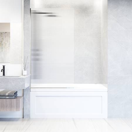 Vigo Zenith 62" High x 34" Wide Shower Screen Semi Frameless Tub Door with Fluted Glass Chrome