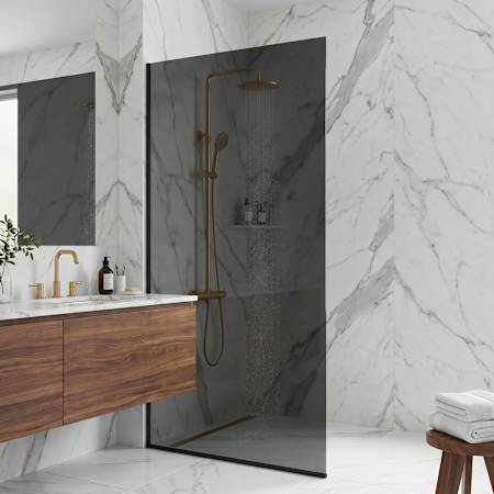 Vigo Zenith 74" High x 34-1/8" Wide Shower Screen Frameless Shower Door with Tinted Glass Matte Black