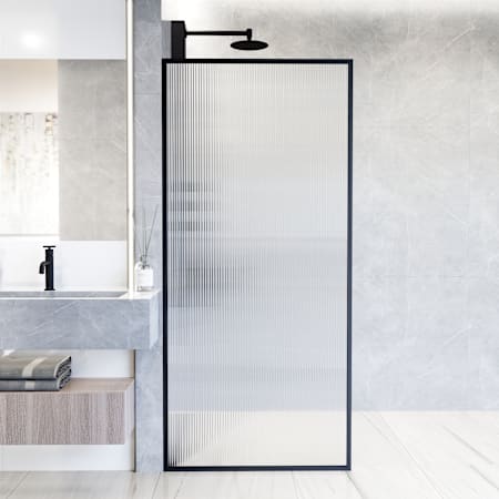 Vigo Meridian 74" High x 34" Wide Shower Screen Framed Shower Door with Fluted Glass Matte Black