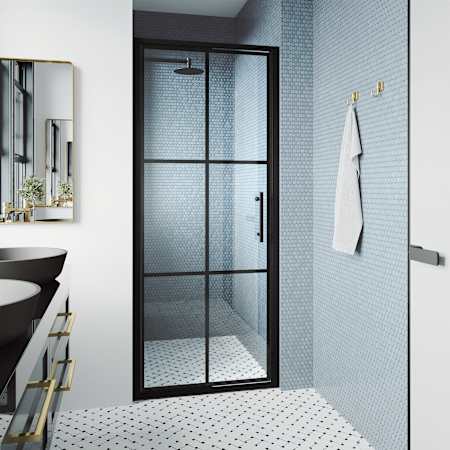 Vigo Astoria 76" High x 32" Wide Pivot Framed Shower Door with Clear Glass Matte Black