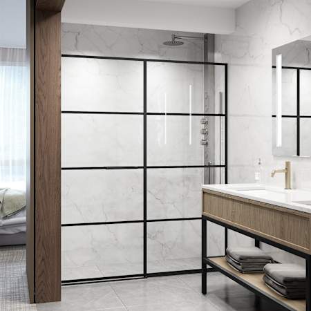 Vigo Noma 74" High x 60" Wide Hinged Framed Shower Door with Clear Glass Matte Black