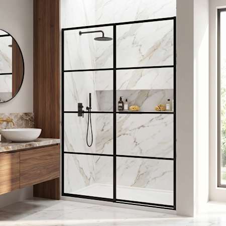 Vigo Noma 74" High x 60" Wide Hinged Framed Shower Door with Clear Glass Matte Black