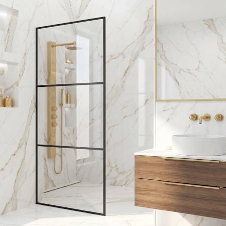 Vigo Divide 74" High x 34-1/8" Wide Shower Screen Framed Shower Door with Clear Glass Matte Black