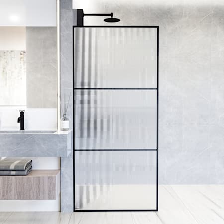 Vigo Divide 74" High x 34" Wide Shower Screen Framed Shower Door with Fluted Glass Matte Black