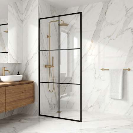 Vigo Ventana 74" High x 34-1/8" Wide Shower Screen Framed Shower Door with Clear Glass Matte Black