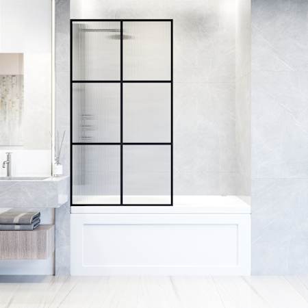 Vigo Ventana 62" High x 33-3/4" Wide Shower Screen Framed Tub Door with Fluted Glass Matte Black