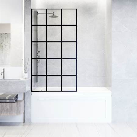 Vigo Mosaic 62" High x 34" Wide Shower Screen Framed Tub Door with Clear Glass Matte Black