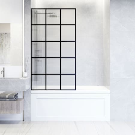 Vigo Mosaic 62" High x 34" Wide Shower Screen Framed Tub Door with Fluted Glass Matte Black