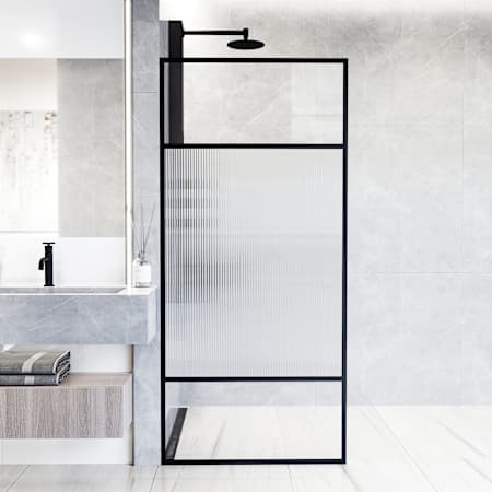 Vigo Essex 74" High x 34" Wide Shower Screen Framed Shower Door with Clear, Frosted, and Pattern Glass Matte Black
