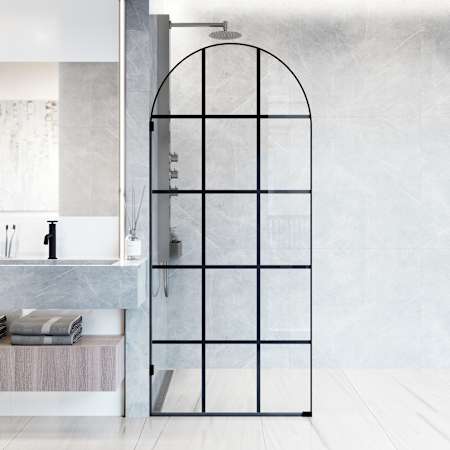 Vigo Arden 78" High x 34" Wide Hinged Framed Shower Door with Clear Glass Matte Black