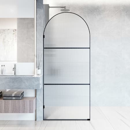 Vigo Arden 78" High x 34" Wide Hinged Framed Shower Door with Ribbed Glass Matte Black