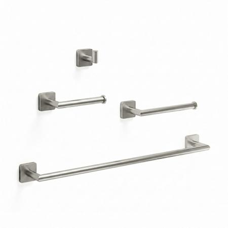 Vigo Satro 4 Piece Bathroom Package with 24" Towel Bar, Robe Hook, Towel Ring, and Toilet Paper Holder Brushed Nickel