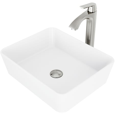 Vigo Marigold 18" Rectangular Stone Composite Vessel Bathroom Sink with 1.2 GPM 11" Deck Mounted Bathroom Faucet and Pop-Up Drain Assembly Brushed Nickel