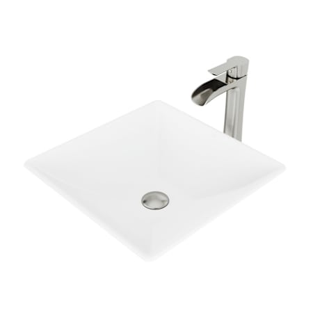Vigo Hibiscus 16" Square Stone Composite Vessel Bathroom Sink with 1.2 GPM Waterfall 11" H Deck Mounted Bathroom Faucet and Pop-Up Drain Assembly Brushed Nickel Drain