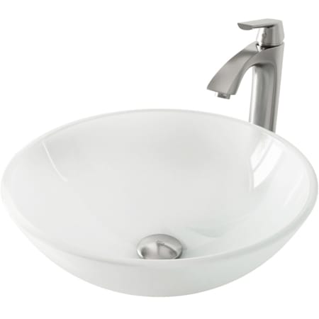 Vigo Giovanni 17" Circular Glass Vessel Bathroom Sink with 1.2 GPM 11" Deck Mounted Bathroom Faucet and Pop-Up Drain Assembly White Frost / Brushed Nickel