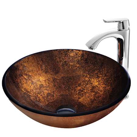 Vigo Giovanni 17" Circular Glass Vessel Bathroom Sink with 1.2 GPM 11" Deck Mounted Bathroom Faucet and Pop-Up Drain Assembly Chrome